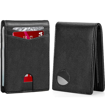 Xajzpa Rfid Carbon Fiber Leather Men Airtag Wallets Purse Credit Card Holder for Air Tag Purse Black Luxury Minimalist Wallet for Men